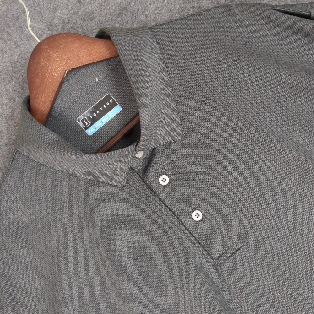 PGA Tour Mens Long Sleeve Golf Polo Shirt Iron Caviar HTR XXL NWT